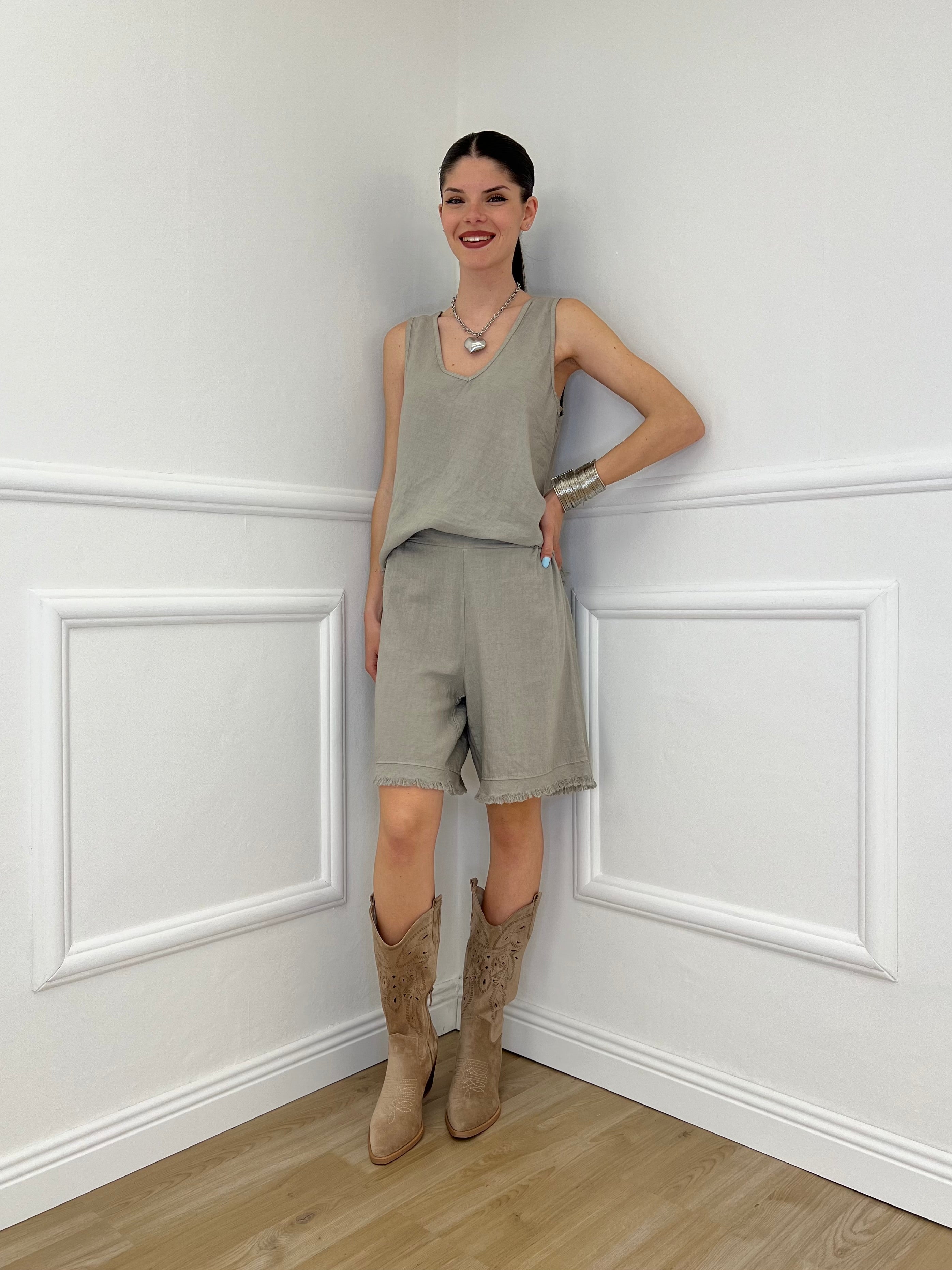 Completo Canotta e Bermuda Misto Lino 10732 Taupe