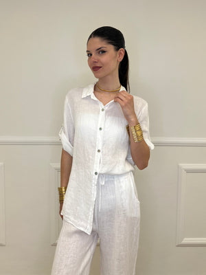Camicia Maniche 3/4 in Lino 89517 Bianco