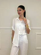 Camicia Maniche 3/4 in Lino 89517 Bianco