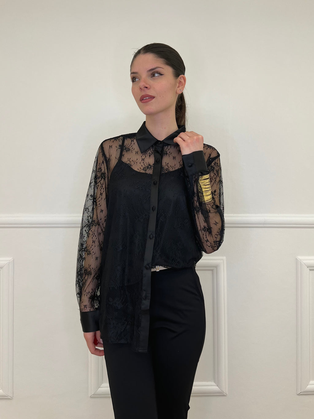 Twin Set Camicia in Pizzo e Top Y7097 Nero