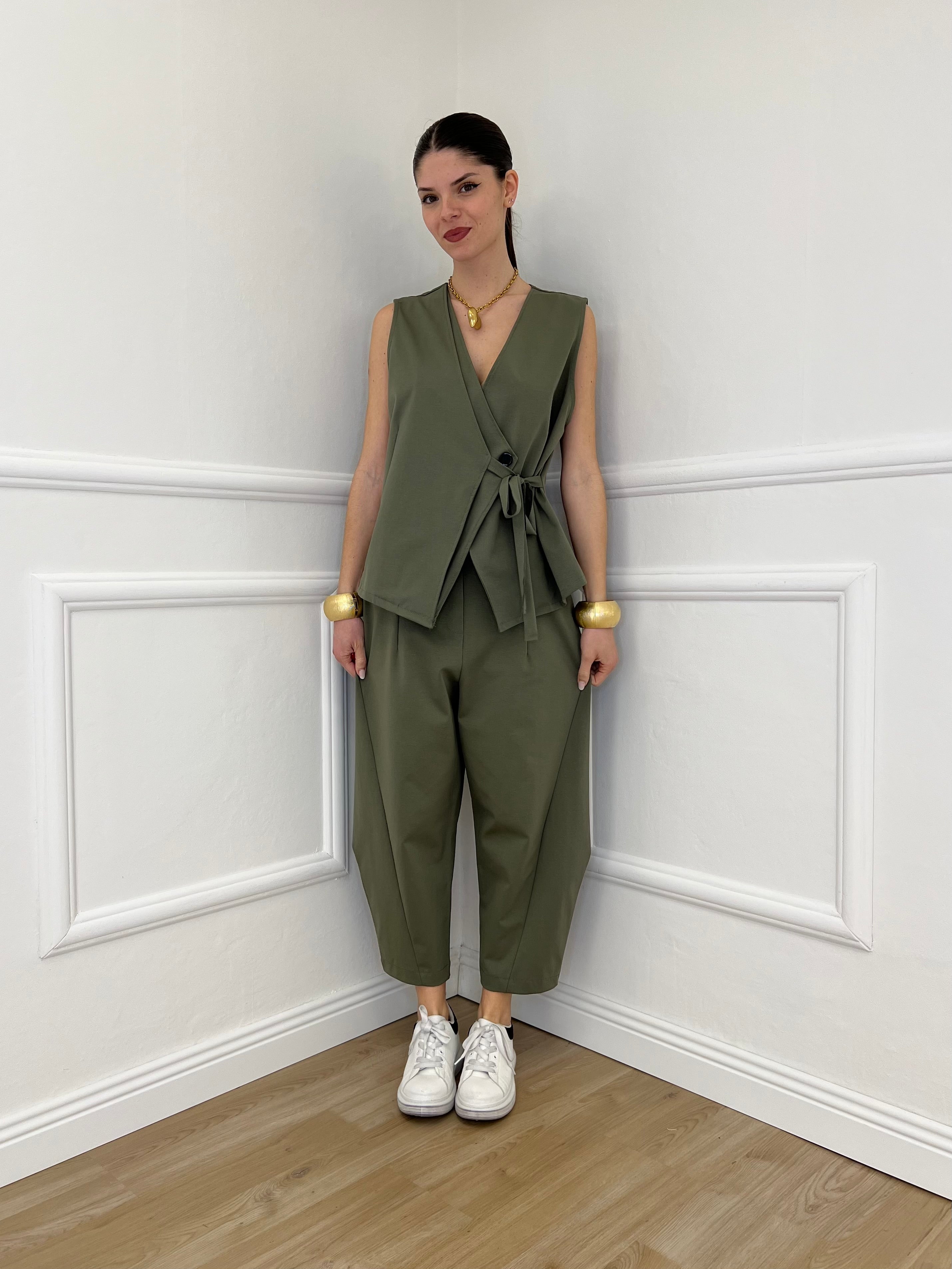 Pantalone Balloon Punto Milano 9516 Verde Militare