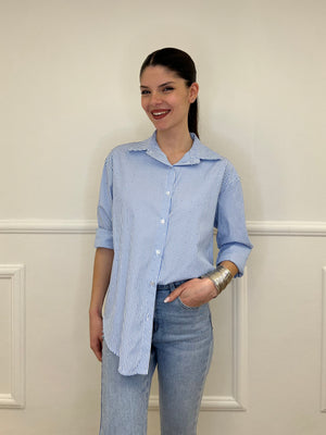 Camicia a Righe Micro Strass 82046 Azzurro