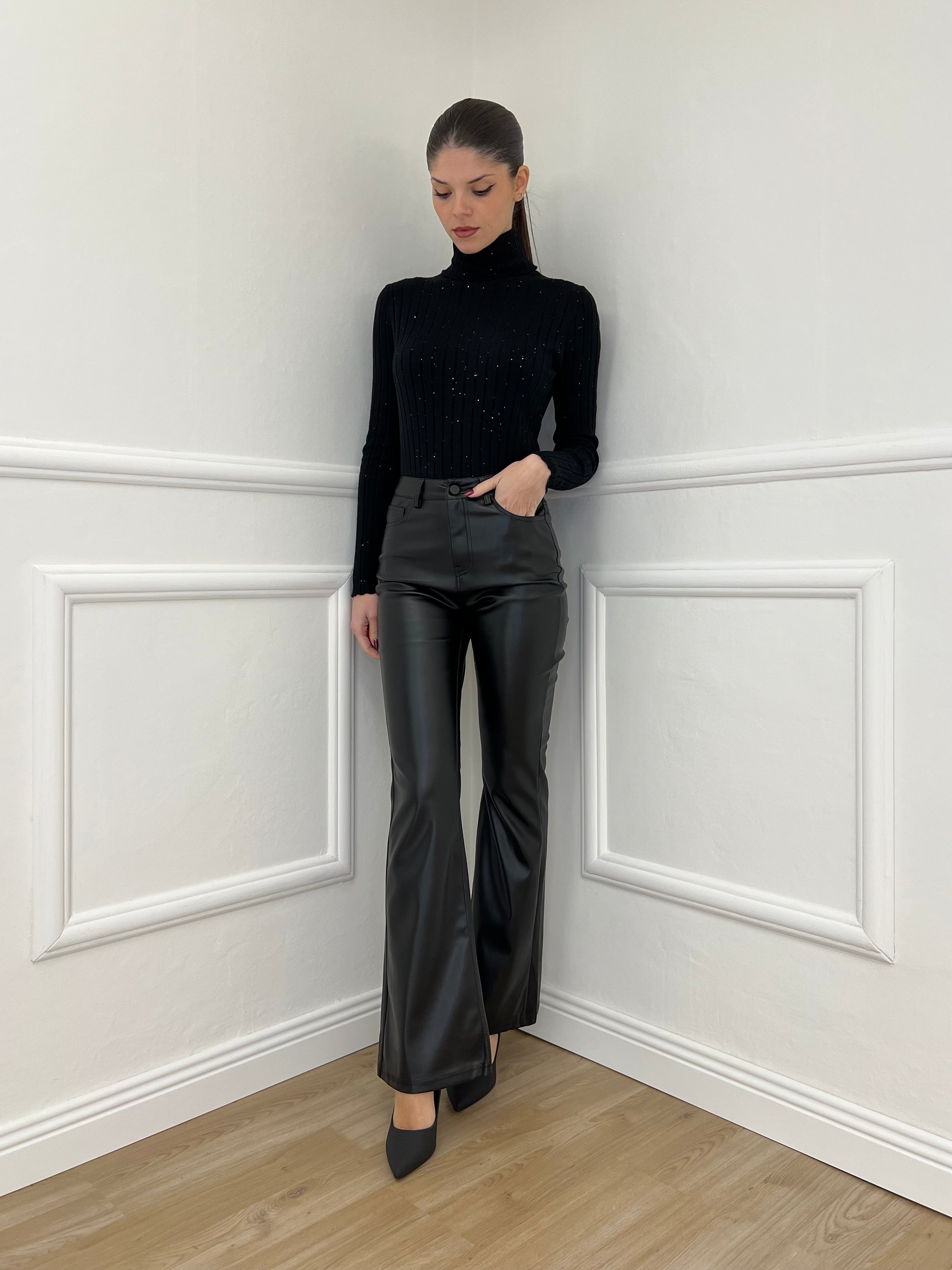 Pantalone Flare Ecopelle 2802 Nero