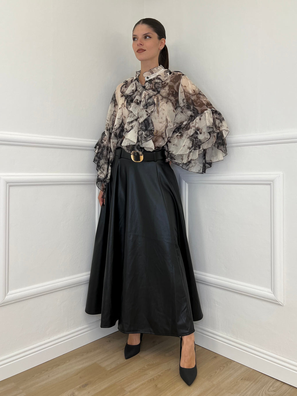 Camicia Jabot Fantasia 4525 Nero - Bazar Abbigliamento