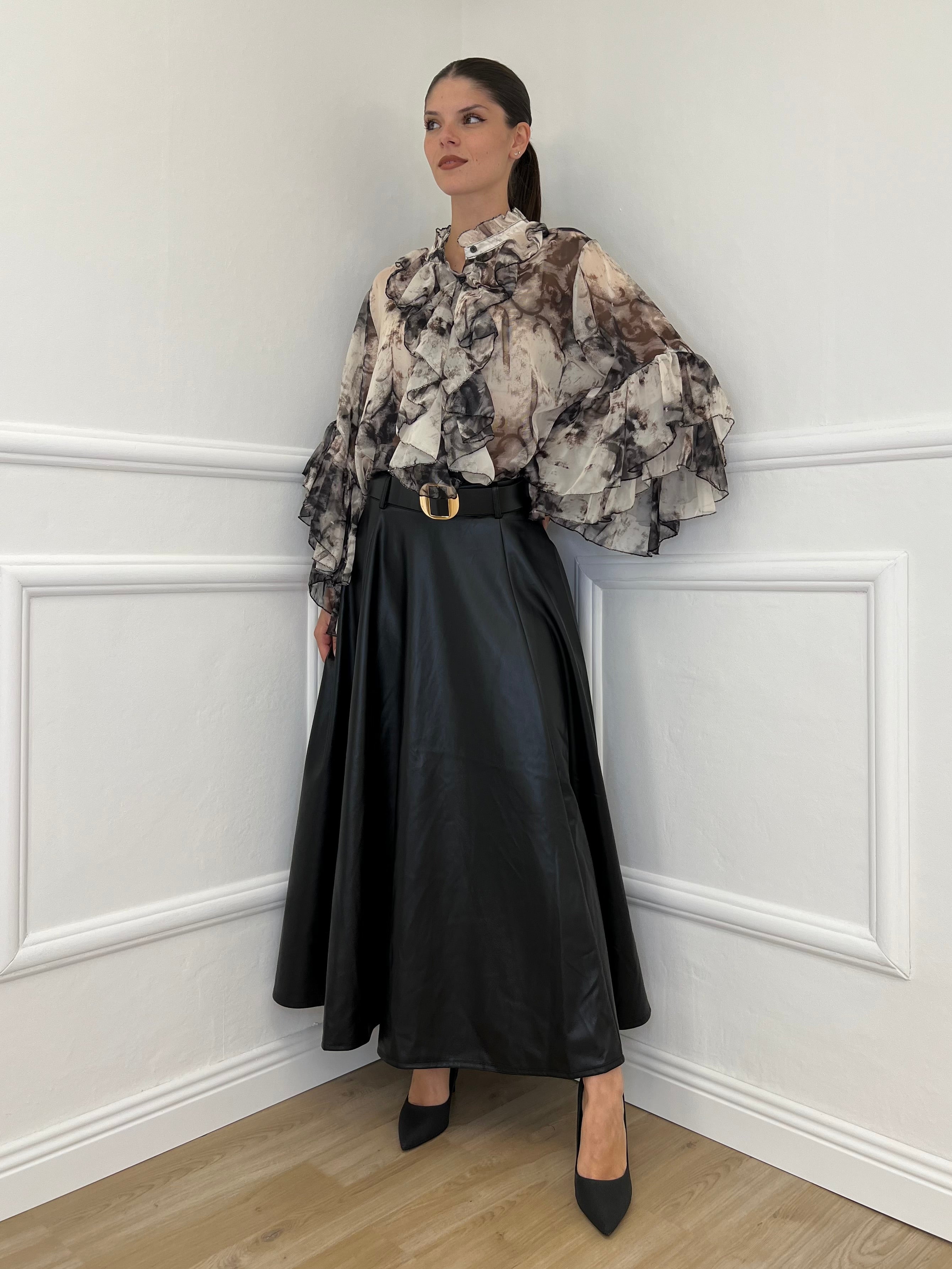 Camicia Jabot Fantasia 4525 Nero - Bazar Abbigliamento