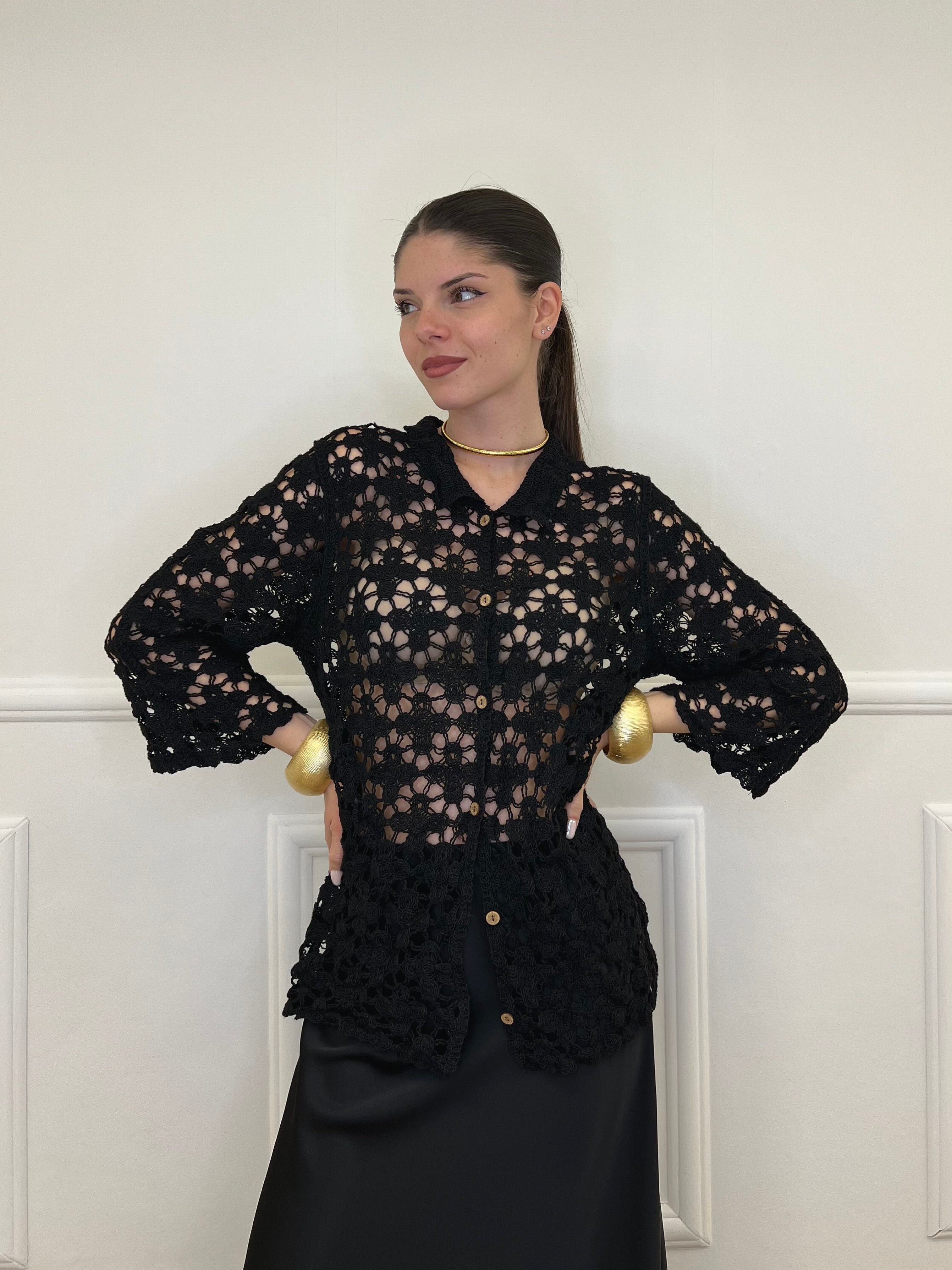 Cardigan Crochet 28116 Nero