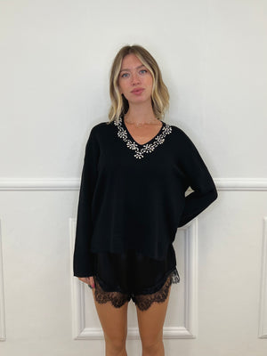 Maglia Misto Lana Merino Cristalli 6314 Nero