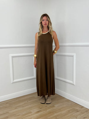 Abito Smanicato Profili Lurex 24408 Marrone