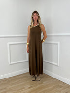 Abito Smanicato Profili Lurex 24408 Marrone