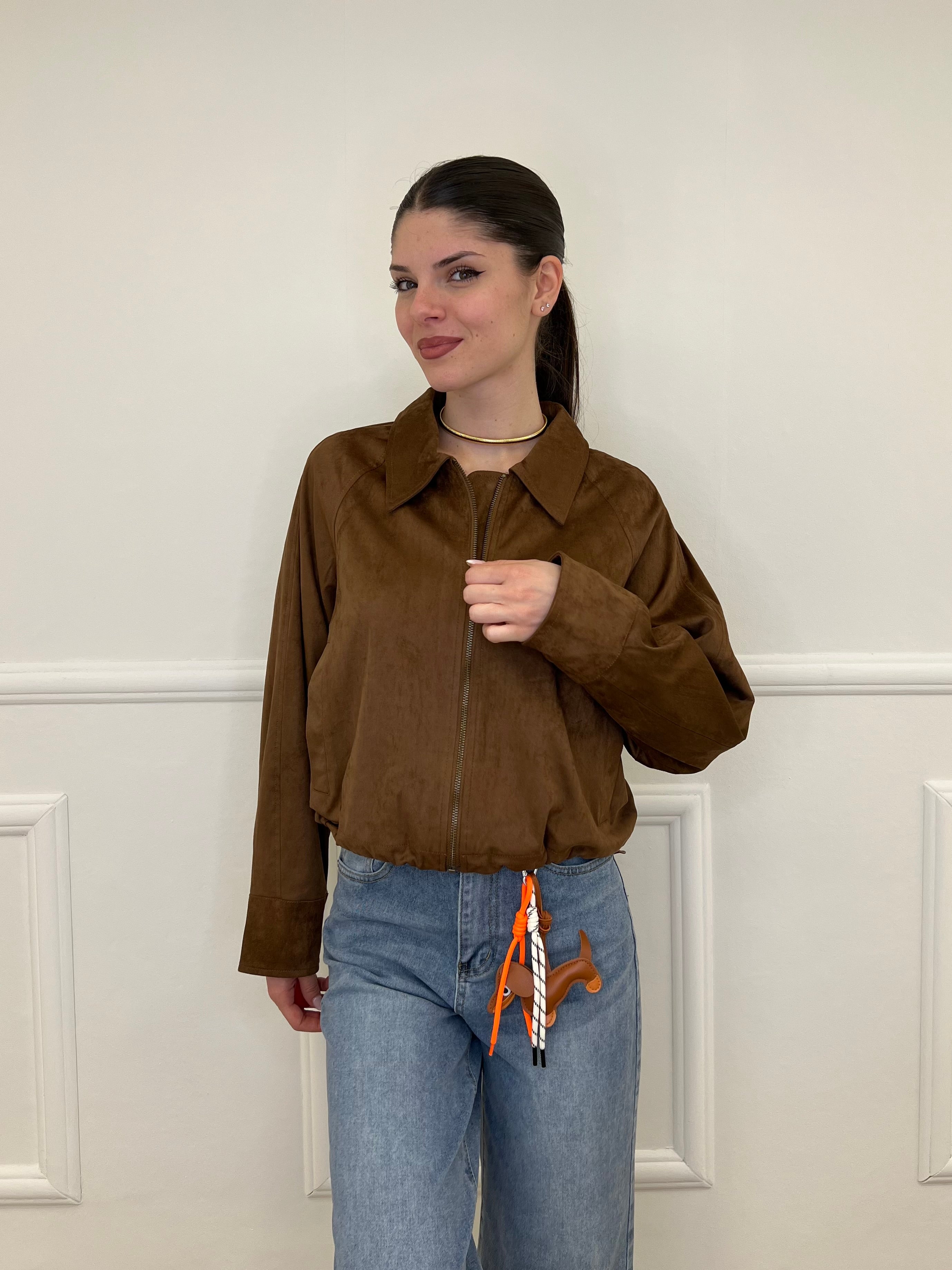 Giacca Crop Scamosciata 5006 Marrone