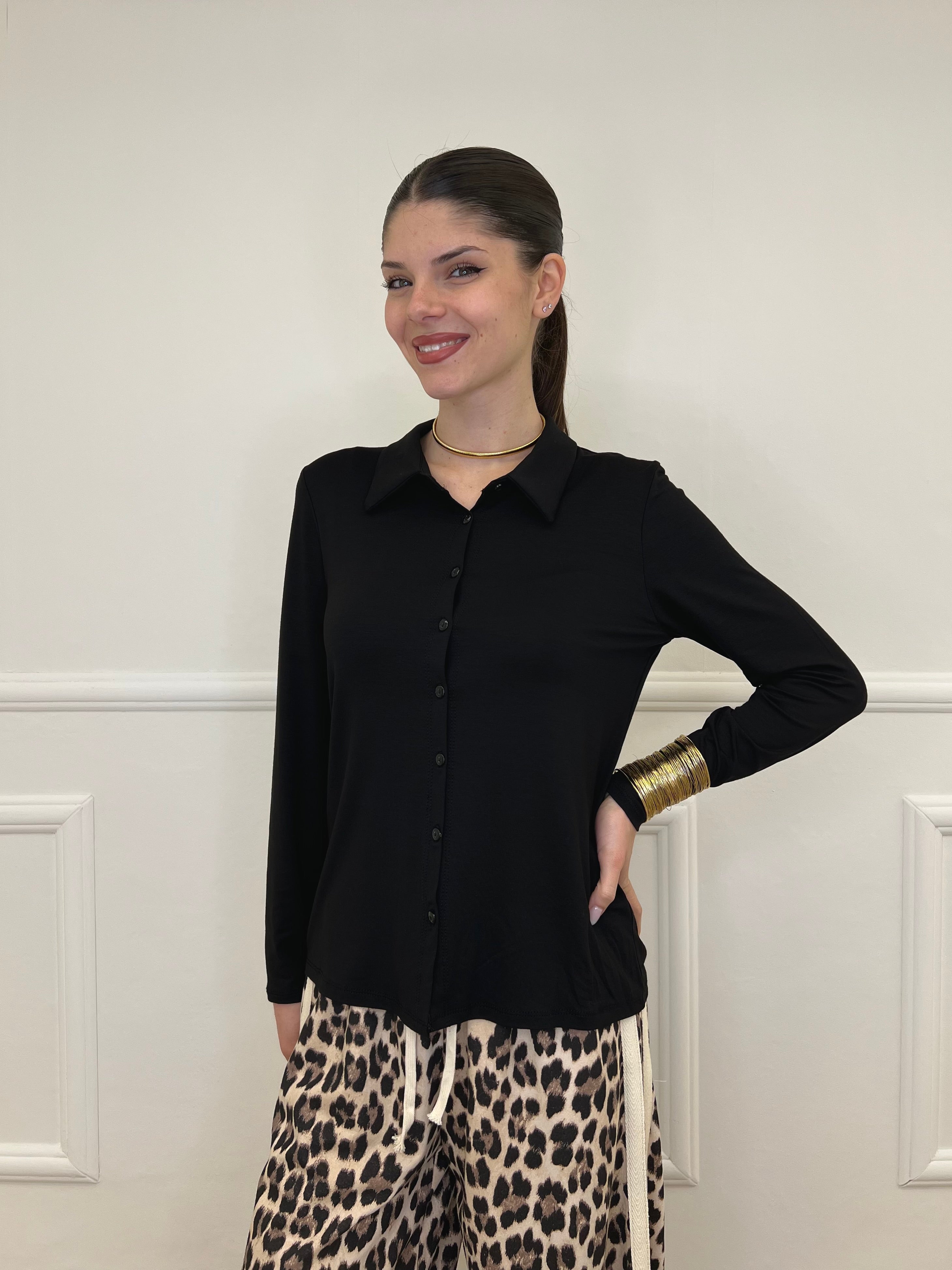 Camicia in Jersey di Viscosa 28163 Nero