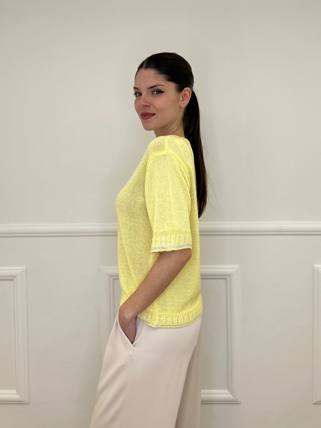 Maglia Profili a Contrasto 2780 Giallo e Bianco