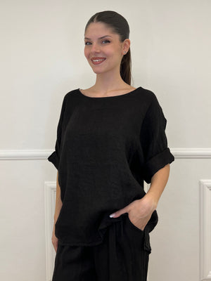 Blusa Over Lino 6091 Nero