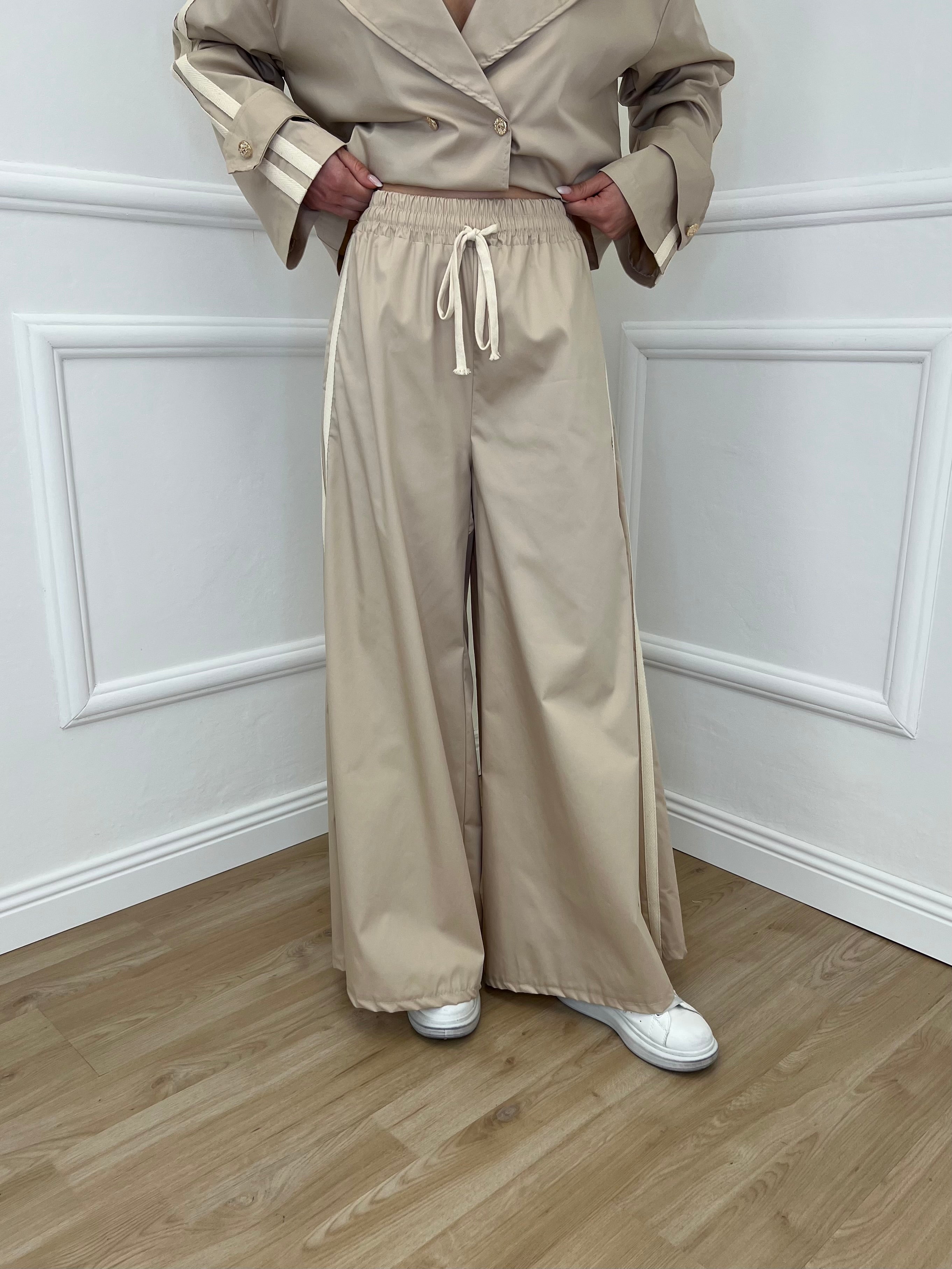 Pantalone Palazzo Bande 7809 Ecru