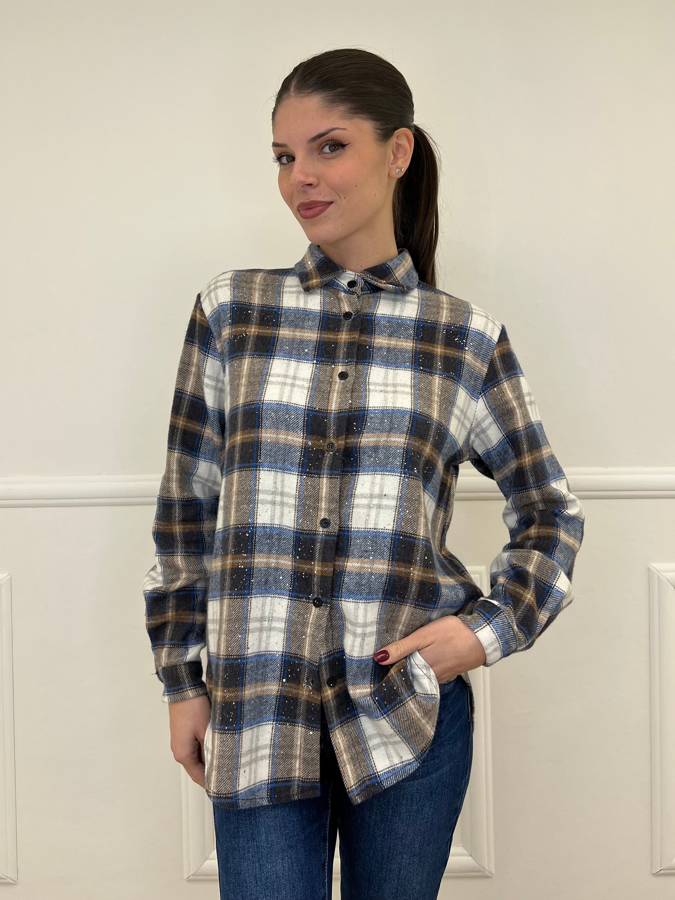 Camicia Madras Strass A35 Bluette