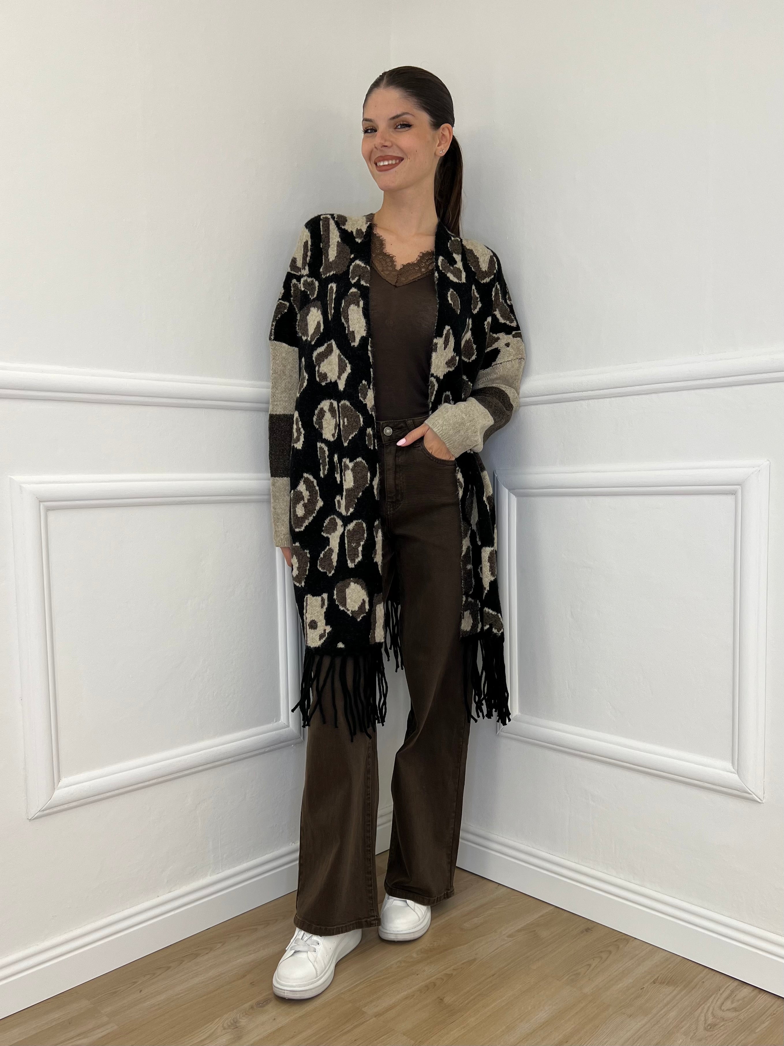 Maxi Cardigan Animalier 5036 - Bazar Abbigliamento