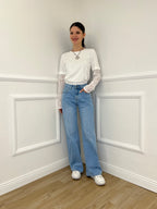 Jeans Vita Con Pizzo TK85 Azzurro