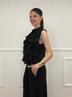 Camicia Smanicata Con Rouches 220-672 Nero