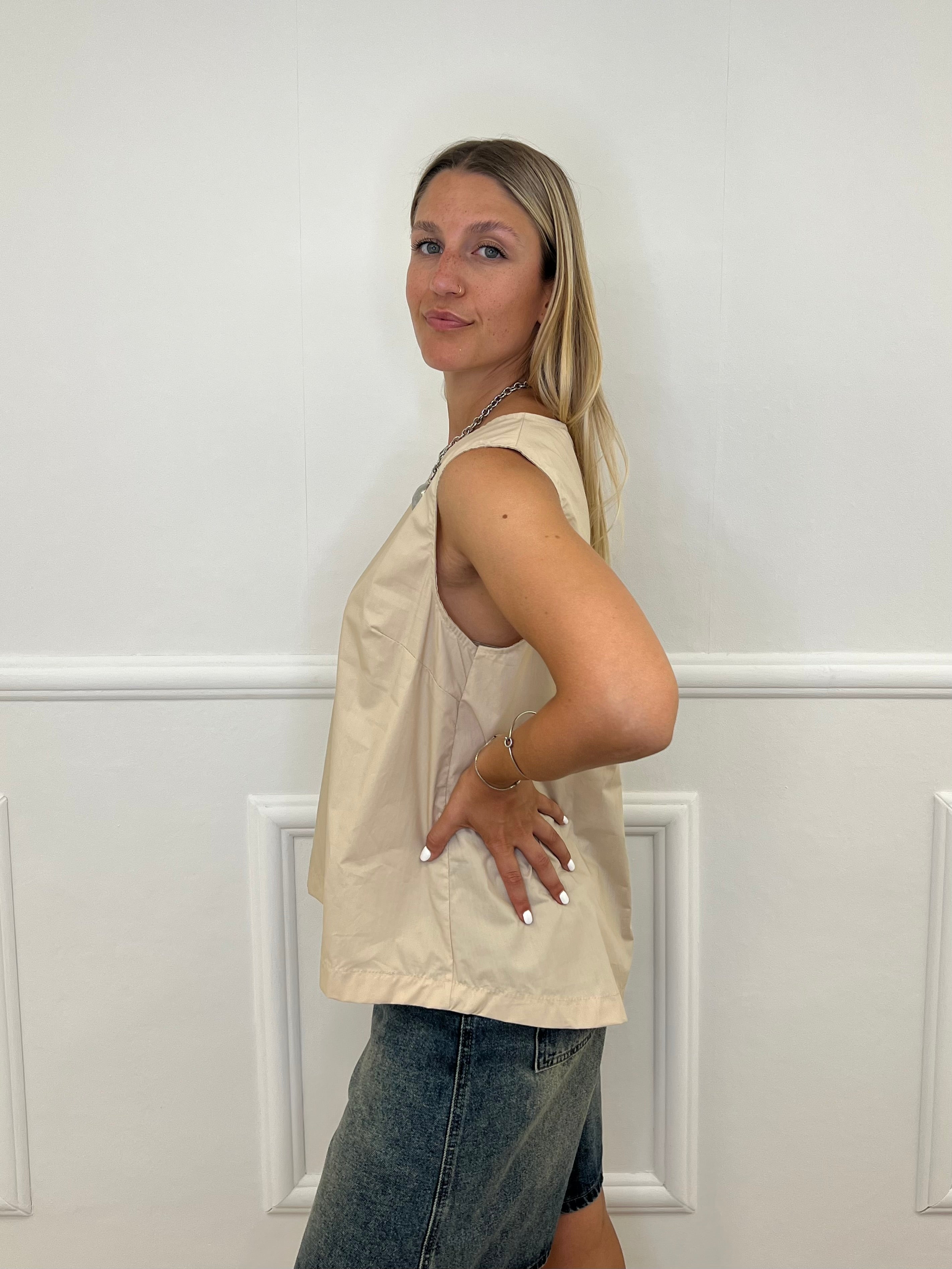 Blusa Popeline Bottoncini 2692 Ecru