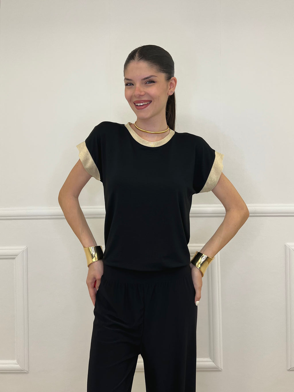 T-shirt Profili Lurex 24288 Nero