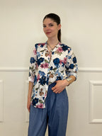 Camicia Fiori Strop Coreana 2588 Blu
