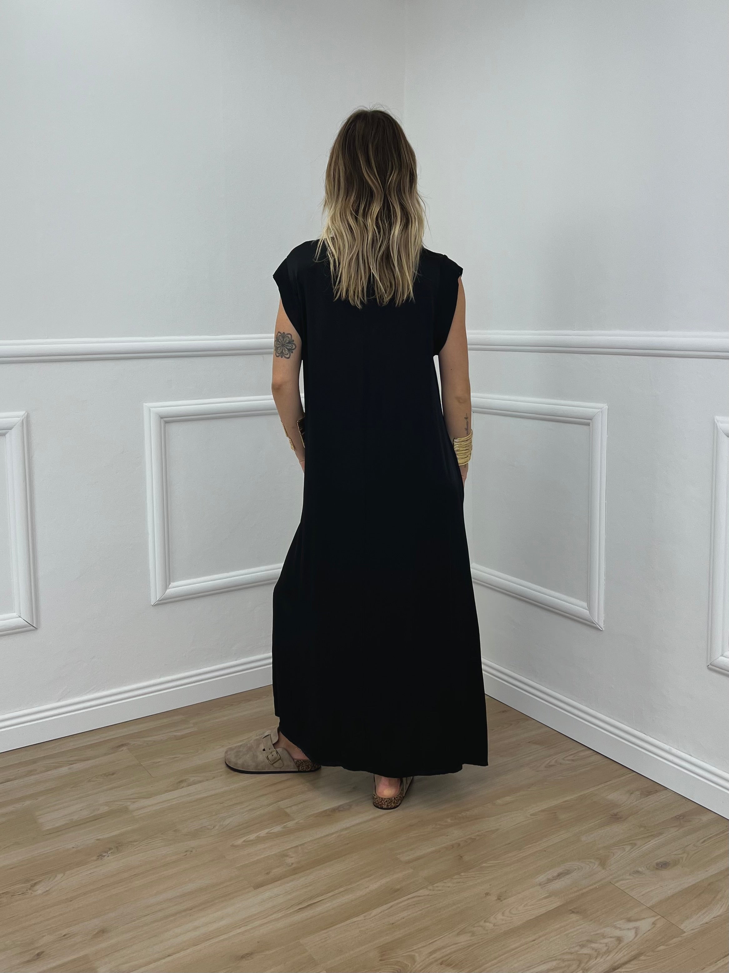 Vestito In Raso di Viscosa A00850 Nero