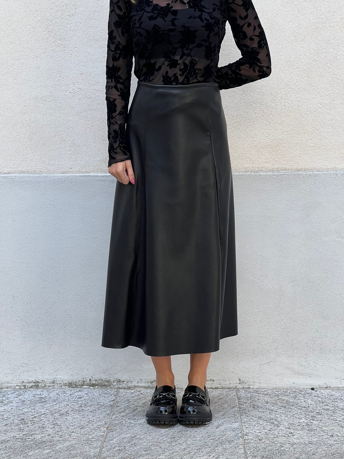 Gonna Midi Ecopelle 8066 Nero