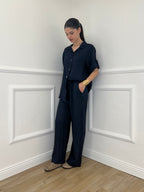 Camicia Maniche 3/4 in Lino 89517 Blu