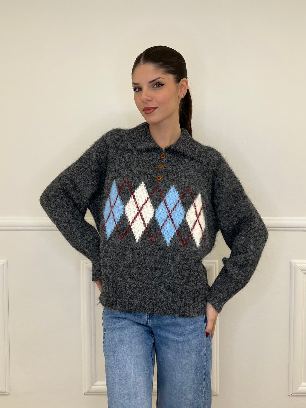 Maglia Shetland Losanghe 8612 Grigio