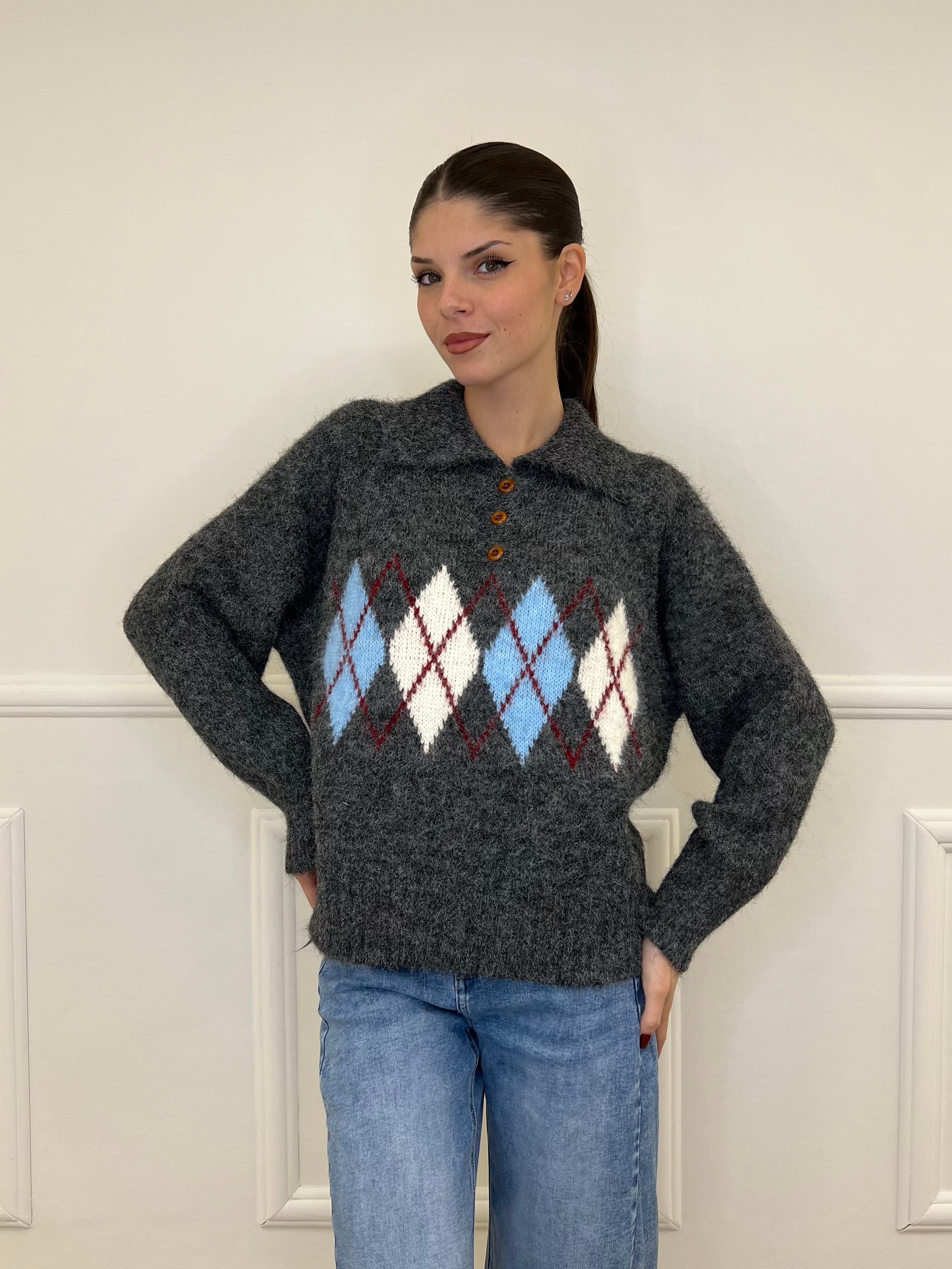 Maglia Shetland Losanghe 8612 Grigio