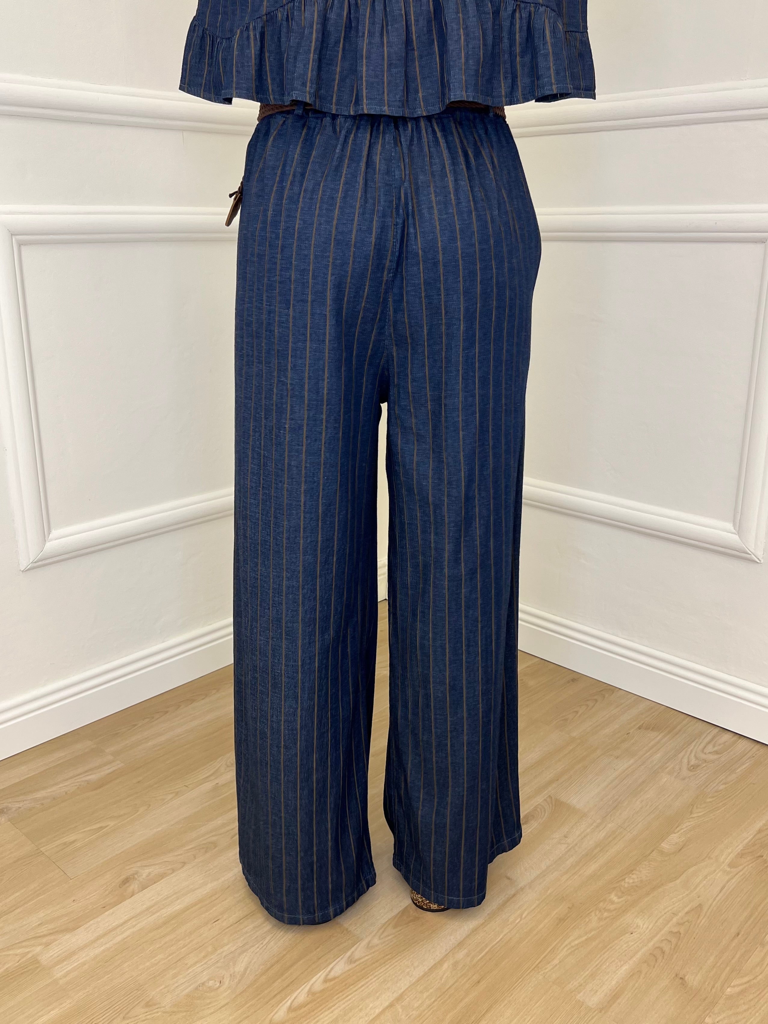 Pantalone Palazzo Chambray Gessato P990 Blu