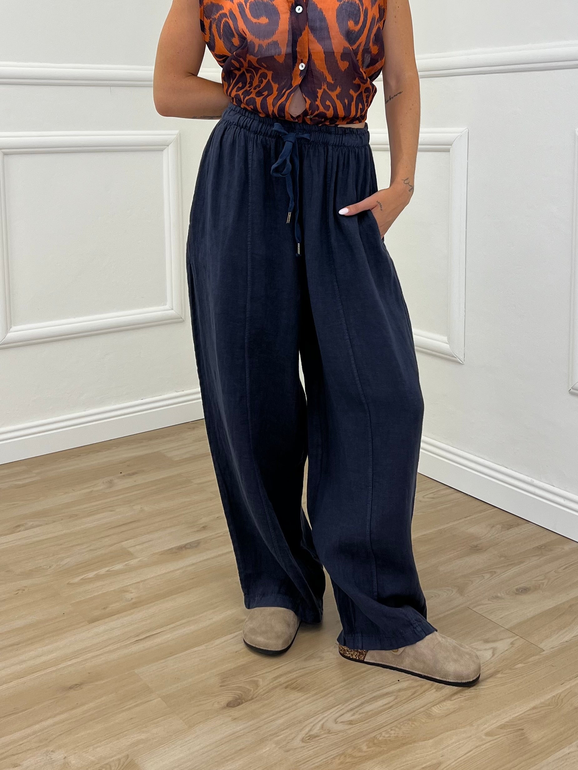 Pantalone Balloon 100% Lino 825699 Blu