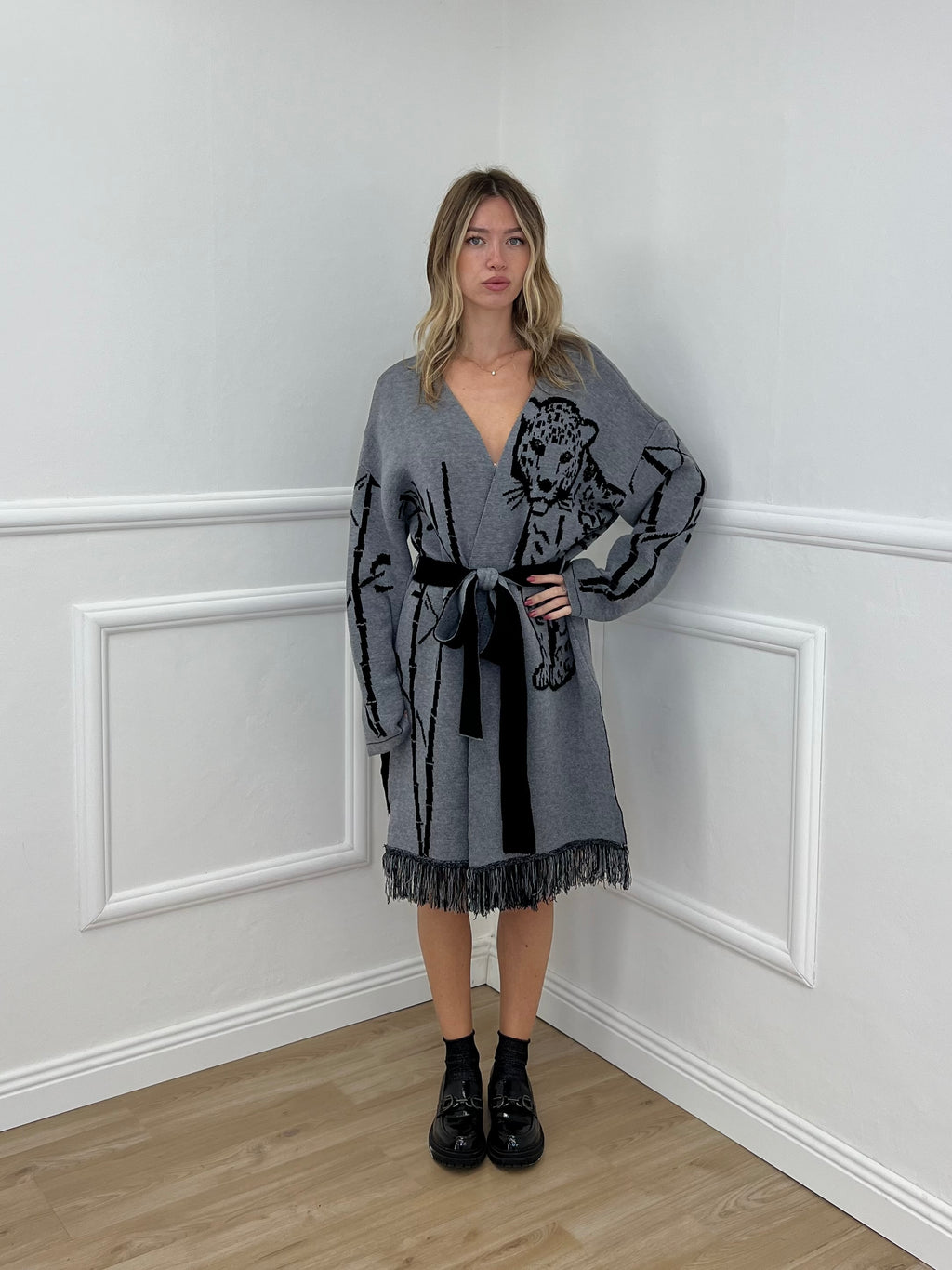 Cardigan Jacquard Jungle 90059 Grigio