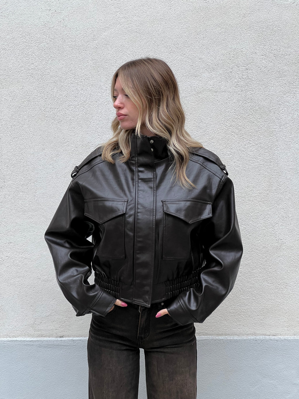 Bomber Crop Ecopelle Tasche 30346 Moro