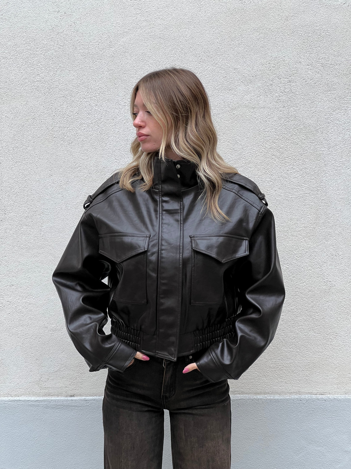 Bomber Crop Ecopelle Tasche 30346 Moro