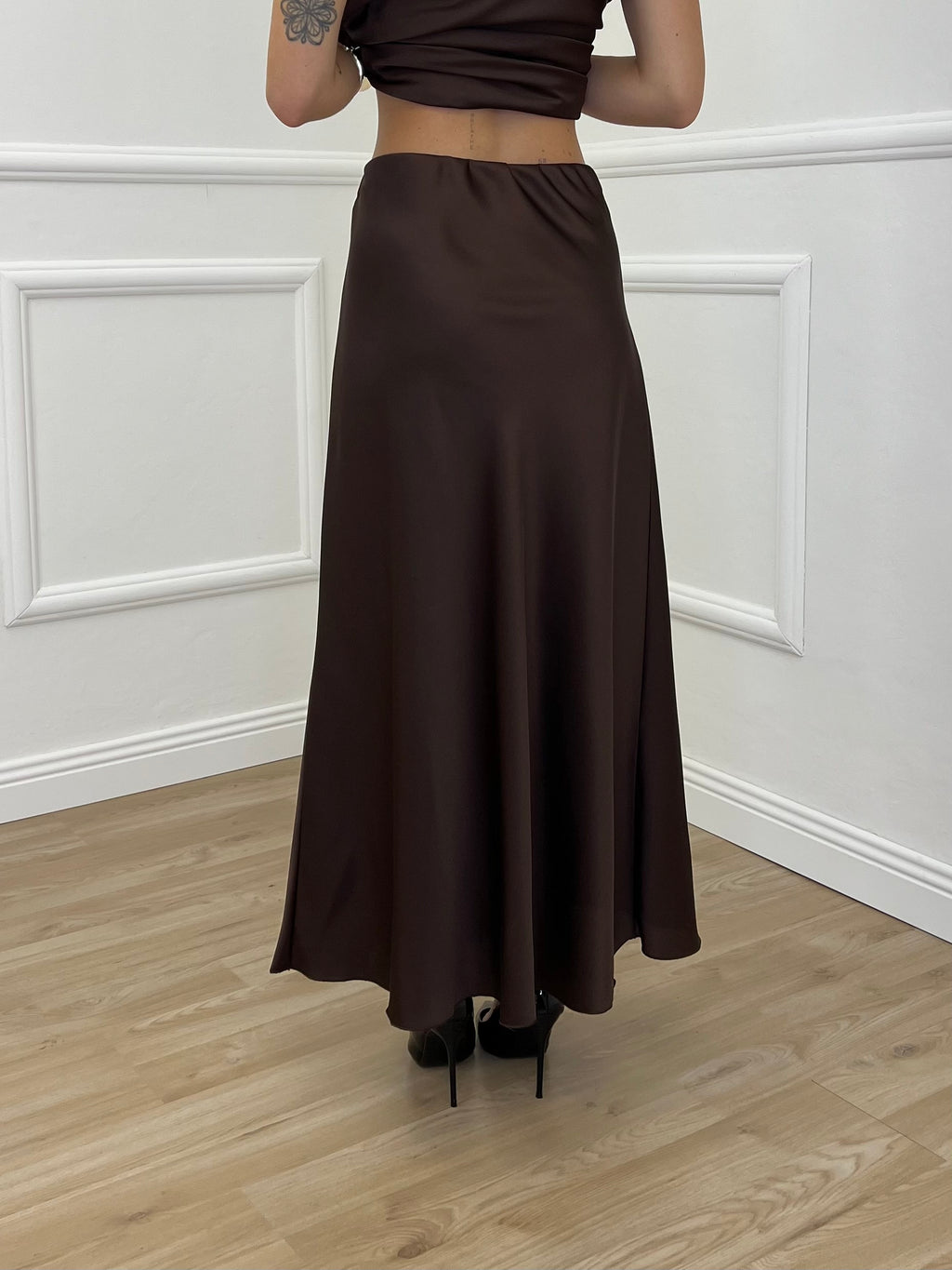 Gonna Longuette Satin 2236 Marrone