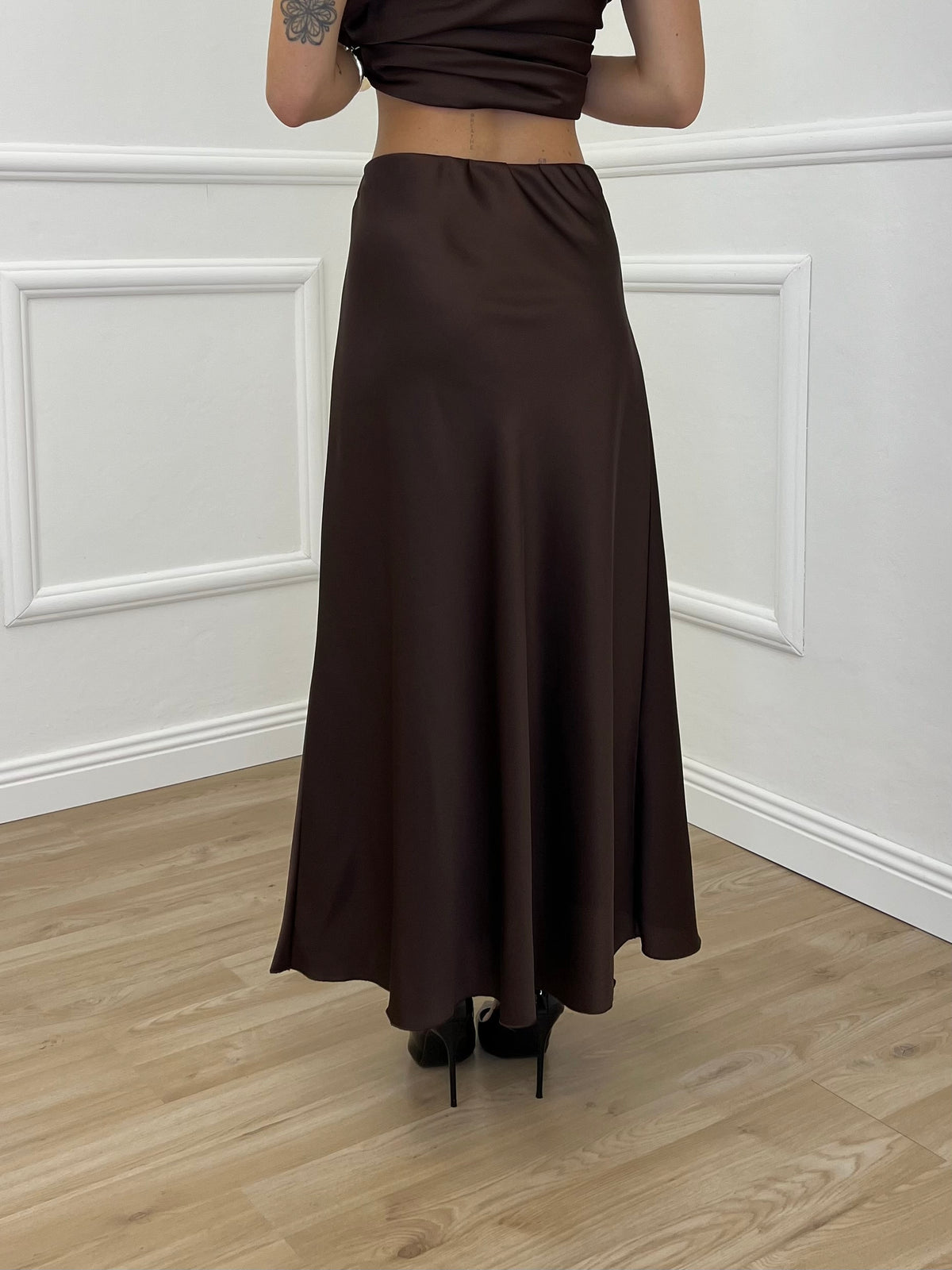 Gonna Longuette Satin 2236 Marrone