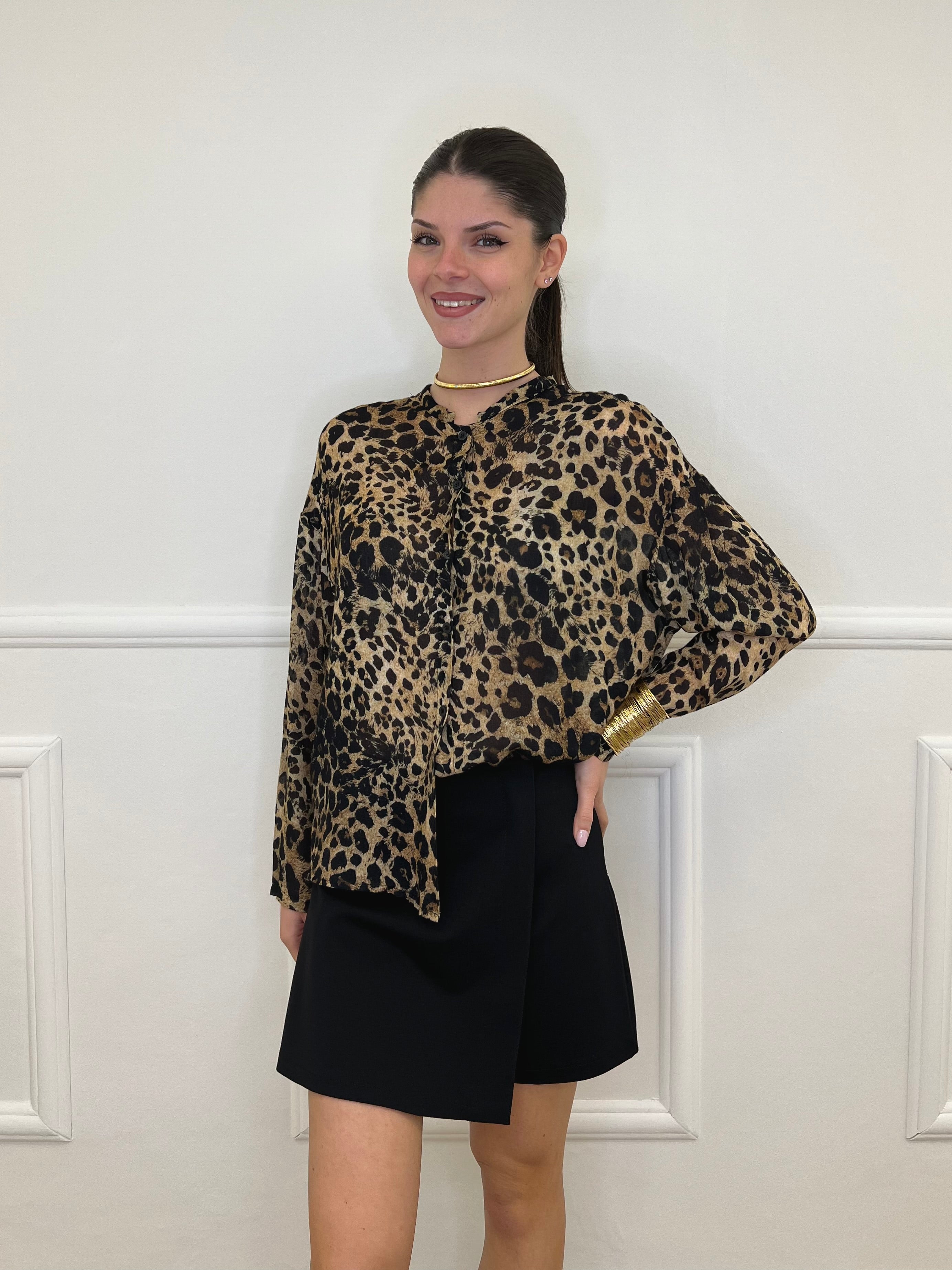 Camicia Maculata Misto Lana T1138 Nero