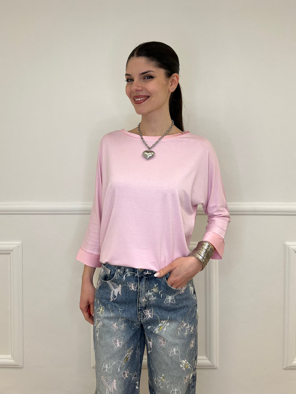 Maglia Barchetta Con Profili in Satin 43002