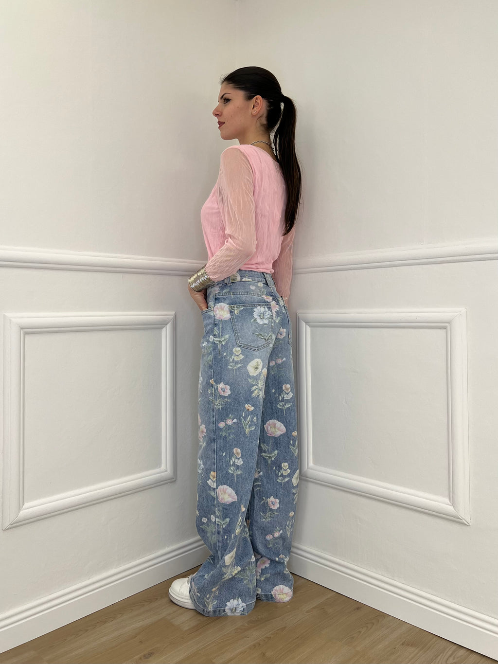 Jeans Floreale T901 Azzurro