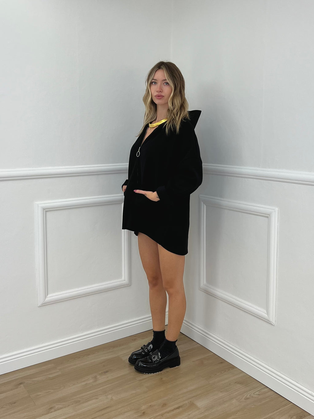 Maxi Giacca in Panno con Zip 5075 Nero