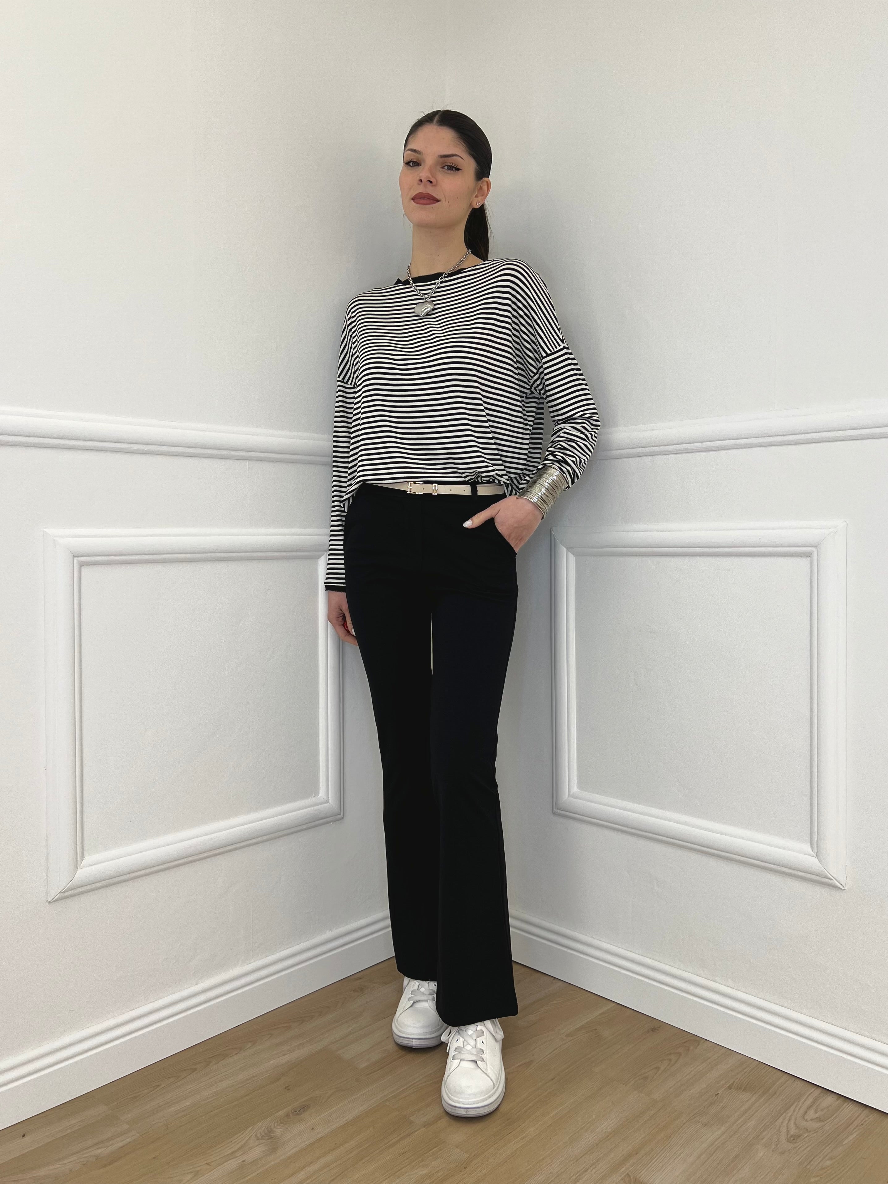 Pantalone Flare Cintura 26513 Nero