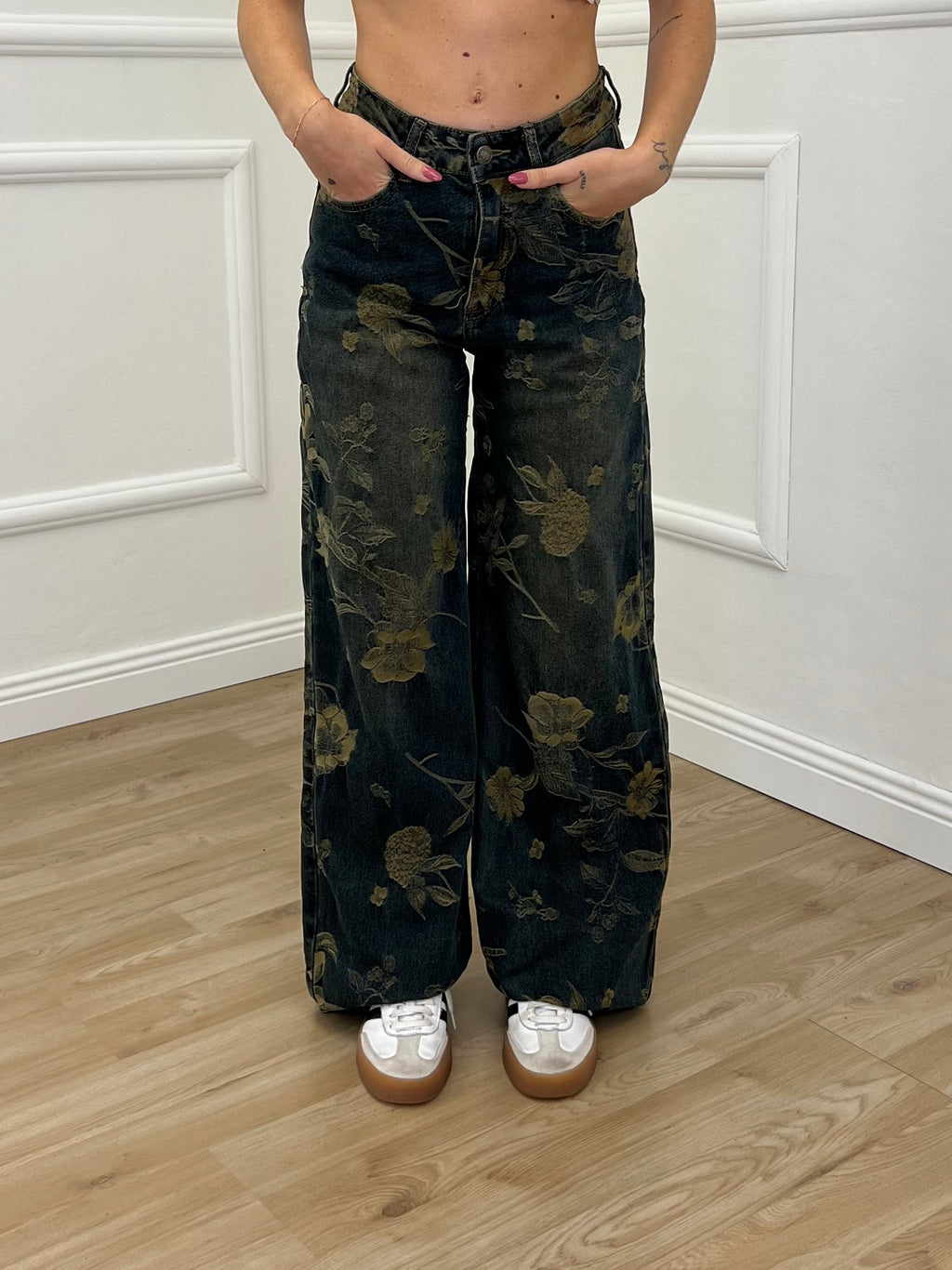 Jeans con Ricamo Floreale 3007 Blu