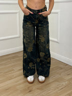 Jeans con Ricamo Floreale 3007 Blu
