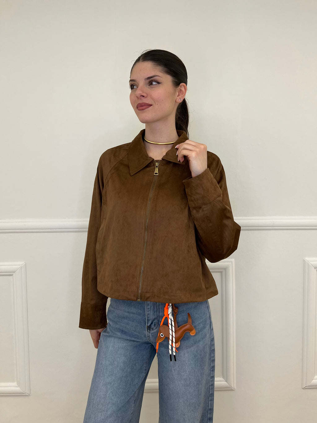 Giacca Crop Scamosciata 5006 Marrone