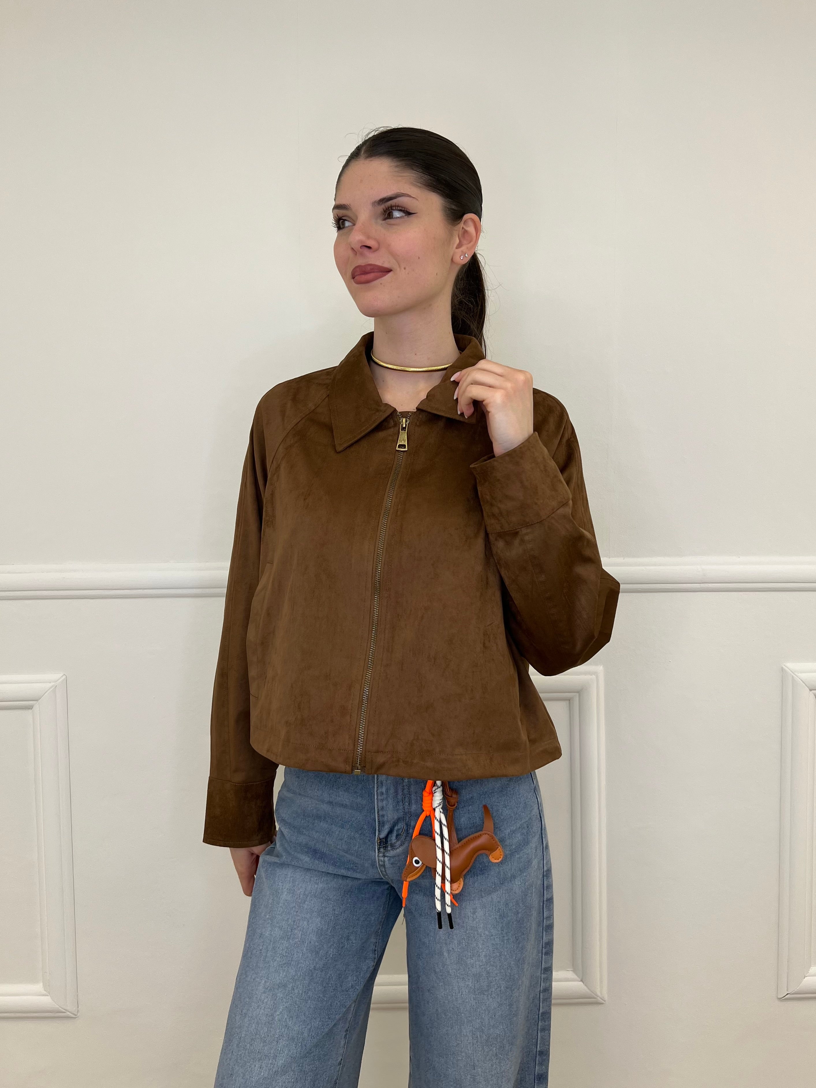 Giacca Crop Scamosciata 5006 Marrone
