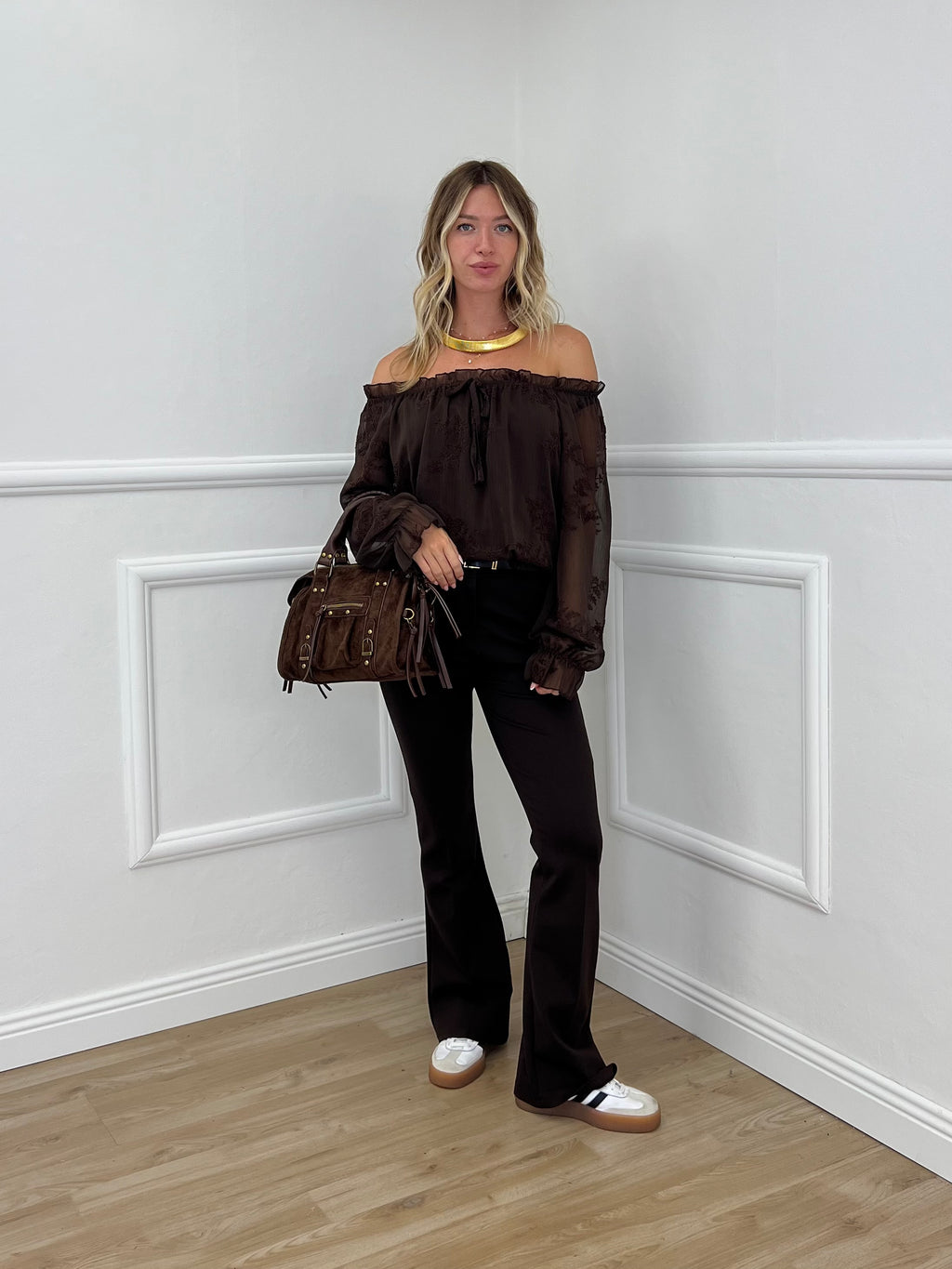 Blusa Boho Con Ricami 89039-1 Marrone