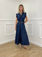 Abito Lungo Chambray Rouches 2631 Blu