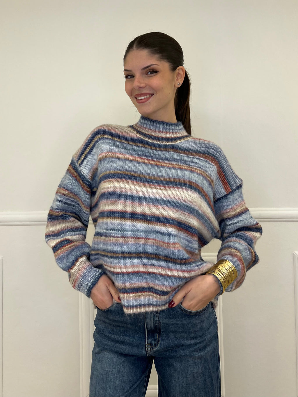 Maglia Over Multicolor 25215 Azzurro