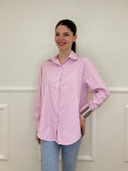 Camicia a Righe Micro Strass 82046 Rosa